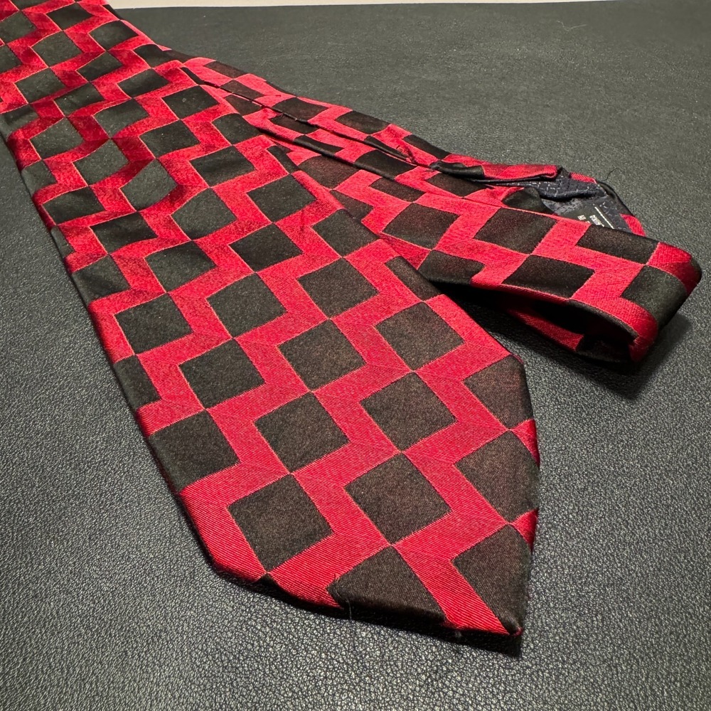 Stafford Tie Red Black Checkered Geometric Foulard Rockabilly 100% Silk Grunge
